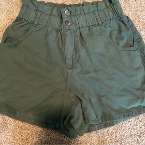 Wonderly Olive Green High Waist Paperbag Shorts